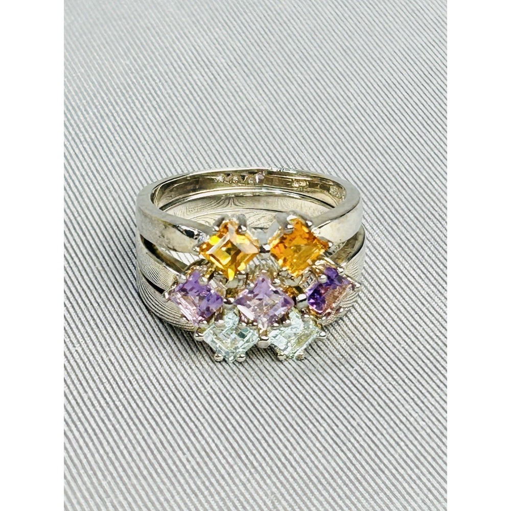 Silver Size 8.75 Triple Stacking Ring Set With Faux Stones .925 Jewelry